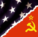 Communist and American flags