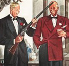 "I do HOPE there will be peasants in the fields today, Father." Two aristocratic men about to go quail hunting.