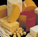 Stacks of different types of cheese