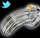Uhoh, who let the bird out of the cock cage? Metal cock cage with Twitter logo