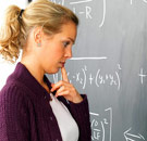 Oh god, seriously? This could take all day. Girl solves math problem on a chalkboard