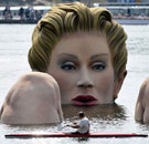"Hey honey, lemme float this idea by you..." Hamburg woman in the water sculpture