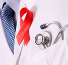 Excuse me, my optimism is showing. Doctor with AIDS ribbon on white coat