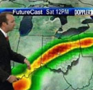 This isn't the last time you'll be shafted by a meteorologist. Meteorologist showing a radar map that looks like a penis and balls