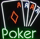 Welcome to the community center, where neon is considered futuristic. Neon outdoor poker sign