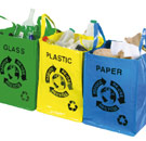 Glass, plastic and paper recycling bags