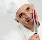 And he'll kill again, too. Now keep your eyes on your menu. Chef licks bloody knife in the kitchen