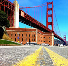 Bridging the gap between hippies and uber hippies. Golden Gate Bridge in San Francisco from Haight-Ashbury District