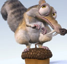 Scat the squirrel from Ice Age standing on a nut