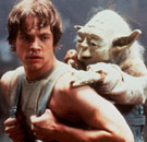 Yoda piggybacks on Luke Skywalker