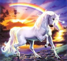 Unicorn in front of a rainbow