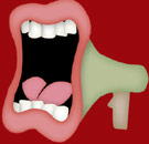 KISS my ass, America! Bullhorn with a cartoon mouth yelling