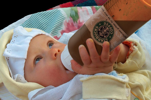 Baby with a Starbucks bottle