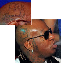 Birdman with oil rig tattoo on his head