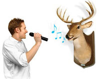 Buck on wall and man singing