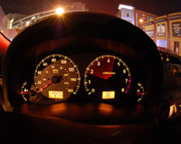 Car dashboard lit up