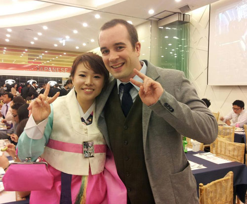 Casey Freeman with a cute Korean girl in pink