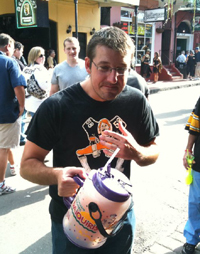 Adam Hornyak holding a 100-ounce daiquiri in New Orleans