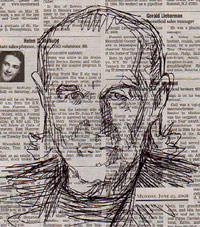 Sketch of George Carlin on a newspaper