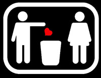 Heart thrown in trash by stick figures