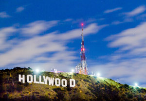 Hollywood California sign at night