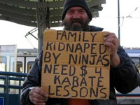 Homeless man needs money for karate lessons
