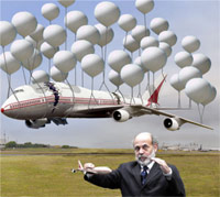Bernanke trying to keep an airplane in the air with balloons