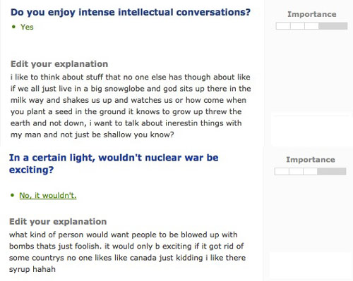 Intellectual dating profile