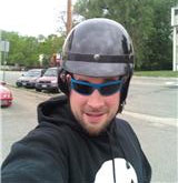 KC in a Harley Davidson helmet