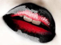 Lips with black lipstick around red lipstick