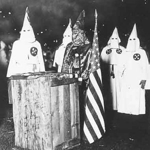 KKK Rally in black and white with robes