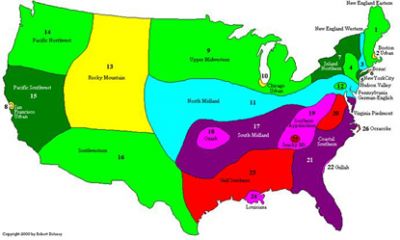 Map of different language dialects in America