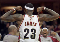 LeBron James flexing his arm muscles
