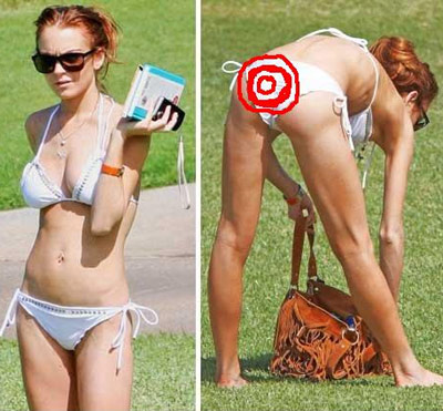 Lindsay Lohan in a bikini bending over