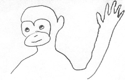 Monkey waving goodbye (drawing)
