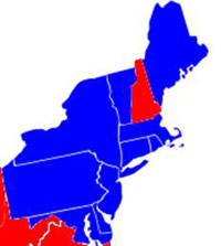 New Hampshire on a blue and red map.