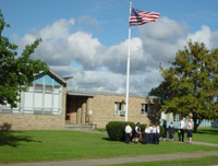 All-American elementary school with American flag