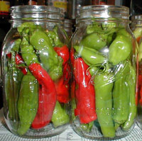 Pickled peppers in jars