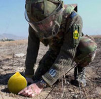 Soldier planting a lemon bomb