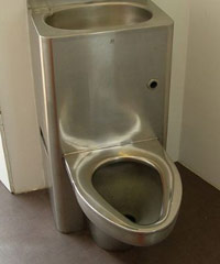 Metal toilet in a prison cell