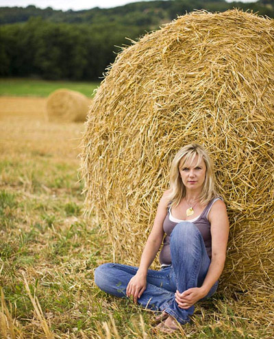 Samantha Brick in the hay in France