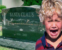 Santa Claus tombstone and crying boy