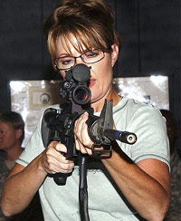 Sarah Palin firing a semi-automatic rifle