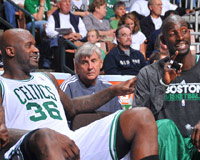Shaq on the Celtics bench