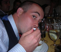 KC eating shark fin soup at the wedding table