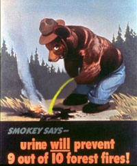 Smokey the Bear taking a piss