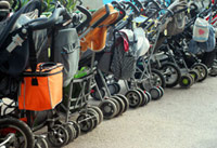 Strollers lined up