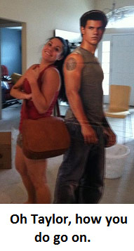 Taylor Lautner cardboard cutout with Ashley Garmany