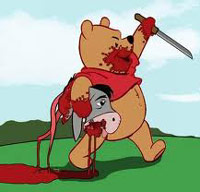 Winnie the Pooh carrying Ejore's head after he severed it with a knife