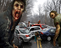 Zombies attacking wrecked cars